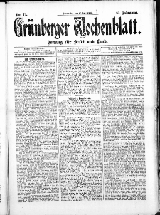 Grünberger Wochenblatt: Zeitung für Stadt und Land, No. 72. ( 17. Juni 1909 )