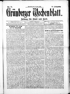 Grünberger Wochenblatt: Zeitung für Stadt und Land, No. 73 ( 19. Juni 1909 )