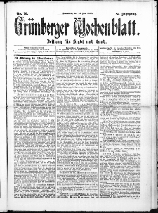 Grünberger Wochenblatt: Zeitung für Stadt und Land, No. 76. ( 26. Juni 1909 )