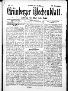 Grünberger Wochenblatt: Zeitung für Stadt und Land, No. 78. ( 1. Juli 1909 )