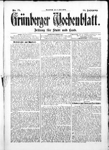 Grünberger Wochenblatt: Zeitung für Stadt und Land, No. 79. ( 3. Juli 1909 )