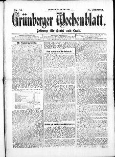 Grünberger Wochenblatt: Zeitung für Stadt und Land, No. 82. ( 10. Juli 1909 )