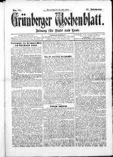Grünberger Wochenblatt: Zeitung für Stadt und Land, No. 84. ( 15. Juli 1909 )