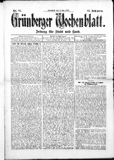 Grünberger Wochenblatt: Zeitung für Stadt und Land, No. 85. ( 17. Juli 1909 )