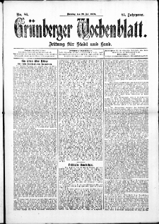 Grünberger Wochenblatt: Zeitung für Stadt und Land, No. 86. ( 20. Juli 1909 )