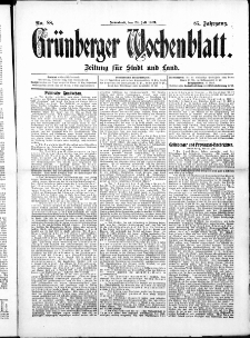 Grünberger Wochenblatt: Zeitung für Stadt und Land, No. 88. ( 24. Juli 1909 )