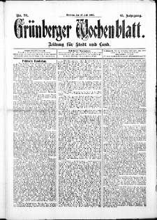 Grünberger Wochenblatt: Zeitung für Stadt und Land, No. 89. ( 27. Juli 1909 )