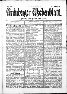 Grünberger Wochenblatt: Zeitung für Stadt und Land, No. 90. ( 29. Juli 1909 )