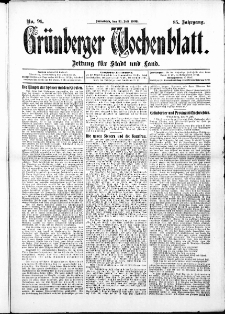 Grünberger Wochenblatt: Zeitung für Stadt und Land, No. 91. (31. Juli 1909 )