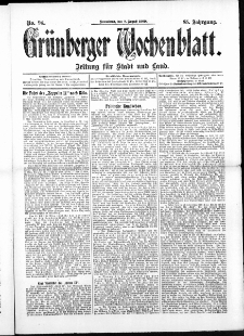 Grünberger Wochenblatt: Zeitung für Stadt und Land, No. 94. ( 7. August 1909 )