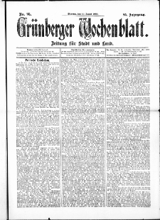 Grünberger Wochenblatt: Zeitung für Stadt und Land, No. 95. ( 10. August 1909 )