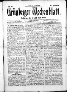 Gr&uuml;nberger Wochenblatt: Zeitung f&uuml;r Stadt und Land, No. 98. ( 17. August 1909 )