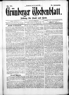 Grünberger Wochenblatt: Zeitung für Stadt und Land, No. 102. ( 26. August 1909 )