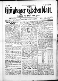 Grünberger Wochenblatt: Zeitung für Stadt und Land, No. 103. ( 28. August 1909 )