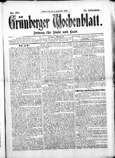 Gr&uuml;nberger Wochenblatt: Zeitung f&uuml;r Stadt und Land, No. 105. ( 2. September 1909 )