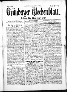 Grünberger Wochenblatt: Zeitung für Stadt und Land, No. 109. ( 11. September 1909 )