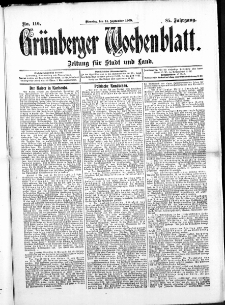 Grünberger Wochenblatt: Zeitung für Stadt und Land, No. 110. ( 14. September 1909 )