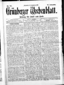 Gr&uuml;nberger Wochenblatt: Zeitung f&uuml;r Stadt und Land, No. 111. ( 16. September 1909 )