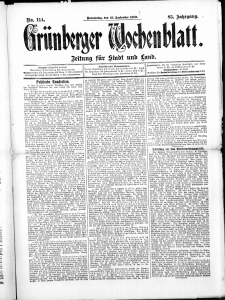 Gr&uuml;nberger Wochenblatt: Zeitung f&uuml;r Stadt und Land, No. 114. ( 23. September 1909 )