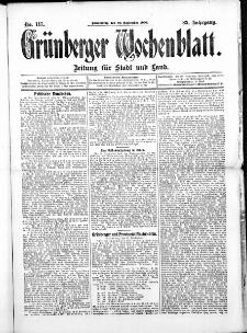 Gr&uuml;nberger Wochenblatt: Zeitung f&uuml;r Stadt und Land, No. 117. ( 30. September 1909 )