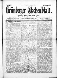 Grünberger Wochenblatt: Zeitung für Stadt und Land, No. 118. ( 2. Oktober 1909 )