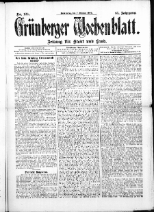 Grünberger Wochenblatt: Zeitung für Stadt und Land, No. 120 ( 7. Oktober 1909 )