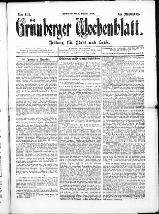 Grünberger Wochenblatt: Zeitung für Stadt und Land, No. 121. ( 9. Oktober 1909 )