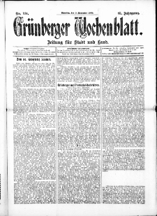 Grünberger Wochenblatt: Zeitung für Stadt und Land, No. 134. ( 9. November 1909 )