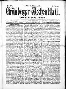 Grünberger Wochenblatt: Zeitung für Stadt und Land, No. 138. ( 17. November 1909 )