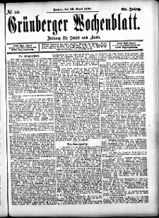 Grünberger Wochenblatt: Zeitung für Stadt und Land, No. 52. (29. April 1892)