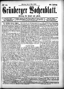 Grünberger Wochenblatt: Zeitung für Stadt und Land, No. 53. (1. Mai 1892)