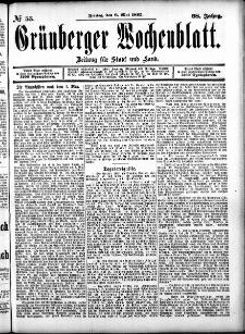 Grünberger Wochenblatt: Zeitung für Stadt und Land, No. 55. (6. Mai 1892)