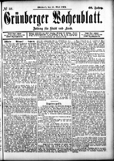 Grünberger Wochenblatt: Zeitung für Stadt und Land, No. 57. (11. Mai 1892)