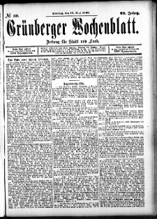 Grünberger Wochenblatt: Zeitung für Stadt und Land, No. 59. (15. Mai 1892)