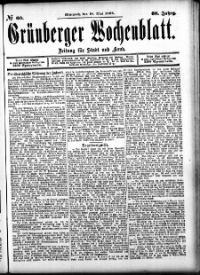 Grünberger Wochenblatt: Zeitung für Stadt und Land, No. 60. (18. Mai 1892)