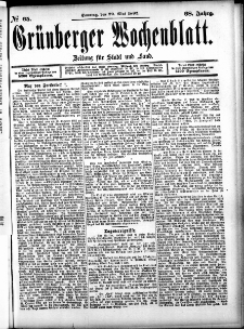 Grünberger Wochenblatt: Zeitung für Stadt und Land, No. 65. (29. Mai 1892)