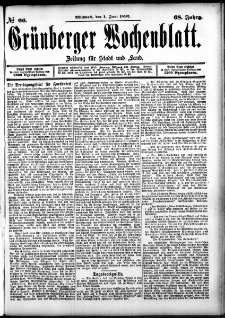 Grünberger Wochenblatt: Zeitung für Stadt und Land, No. 66. (1. Juni 1892)