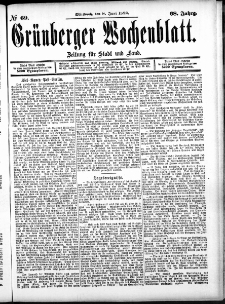 Grünberger Wochenblatt: Zeitung für Stadt und Land, No. 69. (8. Juni 1892)
