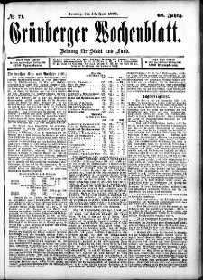 Grünberger Wochenblatt: Zeitung für Stadt und Land, No. 71. (12. Juni 1892)