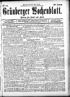 Grünberger Wochenblatt: Zeitung für Stadt und Land, No. 74. (19. Juni 1892)