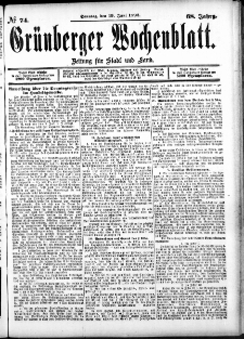 Grünberger Wochenblatt: Zeitung für Stadt und Land, No. 74. (19. Juni 1892)