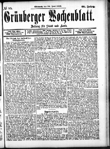 Grünberger Wochenblatt: Zeitung für Stadt und Land, No. 75. (22. Juni 1892)