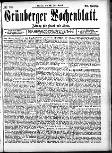 Grünberger Wochenblatt: Zeitung für Stadt und Land, No. 76. (24. Juni 1892)