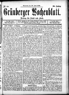 Grünberger Wochenblatt: Zeitung für Stadt und Land, No. 78. (29. Juni 1892)