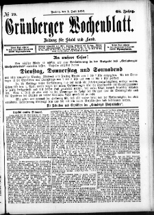 Grünberger Wochenblatt: Zeitung für Stadt und Land, No. 79. (1. Juli 1892)