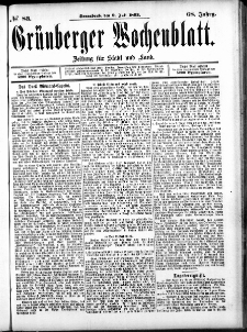Grünberger Wochenblatt: ZeituGrünberger Wochenblatt: Zeitung für Stadt und Land, No. 83. (9. Juli 1892)ng für Stadt und Land, No. 13. (29. Januar 1892)