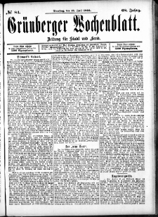 Grünberger Wochenblatt: Zeitung für Stadt und Land, No. 84. (12. Juli 1892)