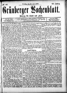 Grünberger Wochenblatt: Zeitung für Stadt und Land, No. 87. (19. Juli 1892)