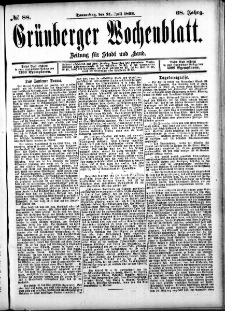 Grünberger Wochenblatt: Zeitung für Stadt und Land, No. 88. (21. Juli 1892)