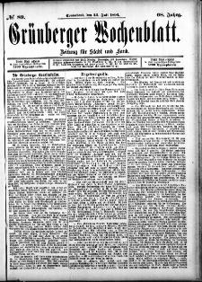 Grünberger Wochenblatt: Zeitung für Stadt und Land, No. 89. (23. Juli 1892)
